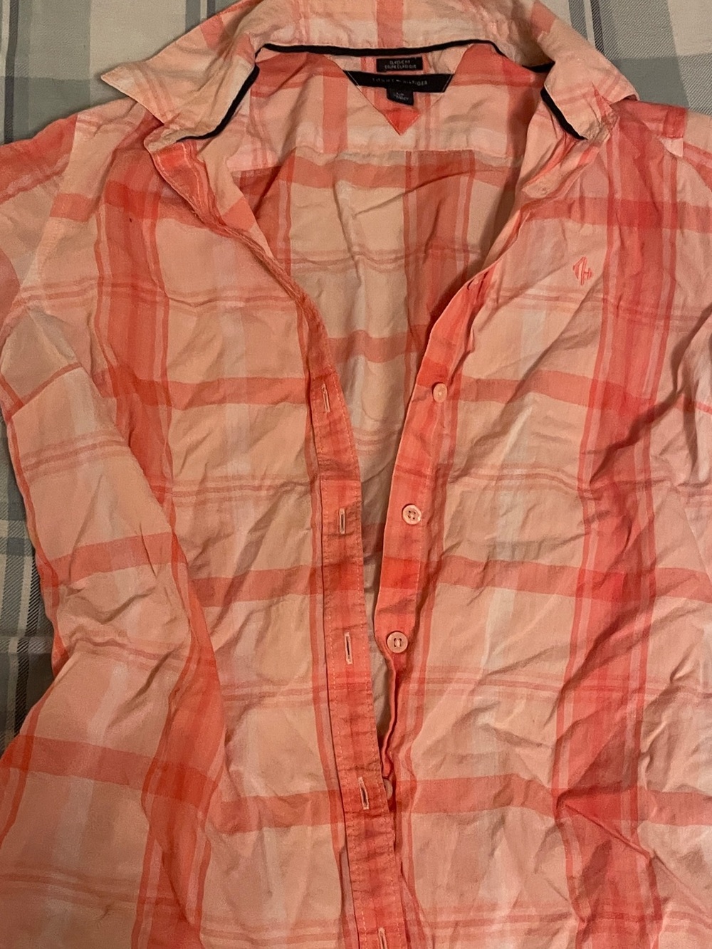 pink tommy hilfiger coral pink y2k plaid button up shirt